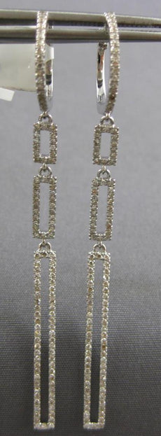 ESTATE .72CT DIAMOND 14KT WHITE GOLD RECTANGULAR JOURNEY HUGGIE HANGING EARRINGS