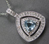 LARGE 1.06CT DIAMOND & AAA AQUAMARINE 14K WHITE GOLD TRIANGULAR FLOATING PENDANT