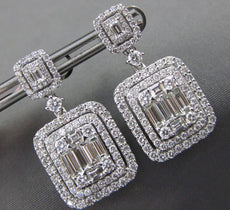 LARGE 3.41CT DIAMOND 18KT WHITE GOLD ROUND & BAGUETTE DOUBLE HALO STUD EARRINGS