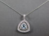 LARGE 1.06CT DIAMOND & AAA AQUAMARINE 14K WHITE GOLD TRIANGULAR FLOATING PENDANT