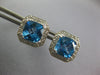 LARGE 5.44CT DIAMOND & AAA BLUE TOPAZ 14KT WHITE GOLD CUSHION CUT STUD EARRINGS