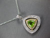 LARGE 1.15CT DIAMOND & AAA PERIDOT 14KT 2 TONE GOLD TRIANGULAR FLOATING PENDANT