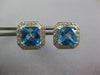LARGE 5.44CT DIAMOND & AAA BLUE TOPAZ 14KT WHITE GOLD CUSHION CUT STUD EARRINGS
