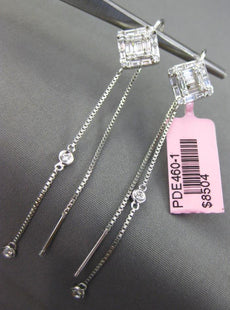 LARGE 1.1CT DIAMOND 18K WHITE GOLD ROUND & BAGUETTE CHANDELIER HANGING EARRINGS