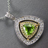 LARGE 1.15CT DIAMOND & AAA PERIDOT 14KT 2 TONE GOLD TRIANGULAR FLOATING PENDANT