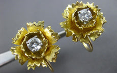 ANTIQUE LARGE .60CT DIAMOND 14KT YELLOW GOLD 3D FLOWER SCREWBACK EARRINGS #26760