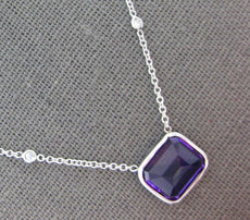 6.0CT DIAMOND & AAA AMETHYST 14K WHITE GOLD EMERALD CUT & ROUND CLASSIC NECKLACE