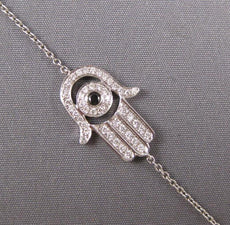 .35CT WHITE & BLACK DIAMOND 18KT WHITE GOLD CLASSIC CHAMSA HAMSA LUCKY BRACELET