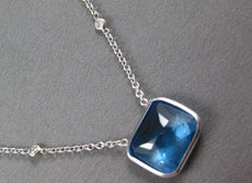 6.0CT DIAMOND & AAA BLUE TOPAZ 14KT WHITE GOLD EMERALD CUT & ROUND LOVE NECKLACE