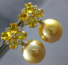 5.02CT DIAMOND & AAA YELLOW SAPPHIRE & SOUTH SEA PEARL 18KT YELLOW GOLD EARRINGS