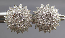 ESTATE LARGE 2.42CT DIAMOND 18KT WHITE GOLD CLASSIC CLUSTER FLOWER STUD EARRINGS