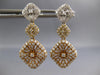 LARGE 2.94CT DIAMOND 18KT TRI COLOR GOLD FLOWER SQUARE JOURNEY HANGING EARRINGS