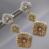 LARGE 2.94CT DIAMOND 18KT TRI COLOR GOLD FLOWER SQUARE JOURNEY HANGING EARRINGS