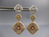 LARGE 2.94CT DIAMOND 18KT TRI COLOR GOLD FLOWER SQUARE JOURNEY HANGING EARRINGS