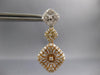 LARGE 2.94CT DIAMOND 18KT TRI COLOR GOLD FLOWER SQUARE JOURNEY HANGING EARRINGS