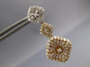 LARGE 2.94CT DIAMOND 18KT TRI COLOR GOLD FLOWER SQUARE JOURNEY HANGING EARRINGS