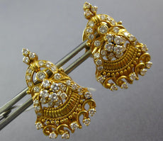 LARGE 1.50CT DIAMOND 22KT YELLOW GOLD FILIGREE FLORAL CLIP ON HANGING EARRINGS