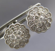 ESTATE LARGE 1.0CT DIAMOND 14KT WHITE GOLD CLUSTER FLOWER FILIGREE STUD EARRINGS