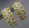 WIDE 5.62CT WHITE & CANARY DIAMOND 18K WHITE GOLD 3 ROW CLIP ON HANGING EARRINGS