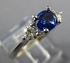 1.44CT DIAMOND & AAA SAPPHIRE 14K WHITE GOLD OVAL 3 STONE ENGAGEMENT RING #26977