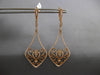 LARGE 1.30CT DIAMOND 14KT ROSE GOLD 3D OPEN FILIGREE TEAR DROP HANGING EARRINGS