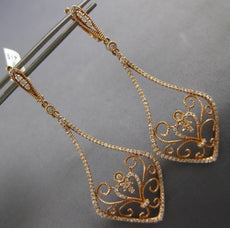 LARGE 1.30CT DIAMOND 14KT ROSE GOLD 3D OPEN FILIGREE TEAR DROP HANGING EARRINGS