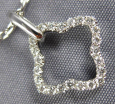 ESTATE .19CT DIAMOND 18KT WHITE GOLD 3D OPEN 4 LEAF CLOVER FLOWER LOVE PENDANT