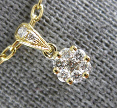 ESTATE .19CT DIAMOND 18KT YELLOW GOLD 3D CLASSIC CLUSTER FLOWER LOVE PENDANT