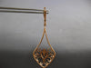 LARGE 1.30CT DIAMOND 14KT ROSE GOLD 3D OPEN FILIGREE TEAR DROP HANGING EARRINGS