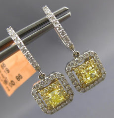 1.71CT WHITE & FANCY YELLOW DIAMOND 18KT 2 TONE GOLD 3D DOUBLE SQUARE EARRINGS