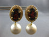 EXTRA LARGE 18CT DIAMOND & AAA GARNET & SOUTH SEA PEARL 18K YELLOW GOLD EARRINGS