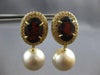 EXTRA LARGE 18CT DIAMOND & AAA GARNET & SOUTH SEA PEARL 18K YELLOW GOLD EARRINGS
