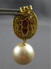 EXTRA LARGE 18CT DIAMOND & AAA GARNET & SOUTH SEA PEARL 18K YELLOW GOLD EARRINGS