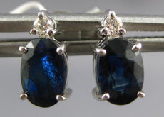 ESTATE 1.51CT DIAMOND & AAA SAPPHIRE 14KT WHITE GOLD ROUND & OVAL STUD EARRINGS