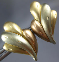 ESTATE 14KT WHITE YELLOW AND ROSE GOLD 3D MULTI LEAF CLASSIC STUD EARRINGS
