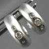 ESTATE .05CT DIAMOND 14K WHITE GOLD 3 STONE ETOILE MATTE & SHINY HUGGIE EARRINGS