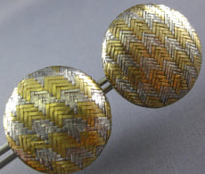 ESTATE LARGE 18KT YELLOW GOLD AND SILVER 3D ROUND CLIP ON CLASSIC EARRINGS