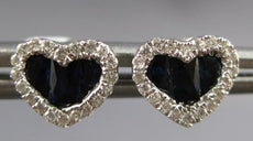 ESTATE .59CT DIAMOND & AAA SAPPHIRE 14KT WHITE GOLD 3D HEART SHAPE STUD EARRINGS