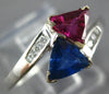 ESTATE 1.41CT DIAMOND AAA RUBY & SAPPHIRE 10K WHITE GOLD 3D CRISS CROSS FUN RING
