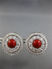 LARGE 3.0CT DIAMOND & AAA CORAL 18KT WHITE GOLD ROUND CLIP ON HANGING EARRINGS