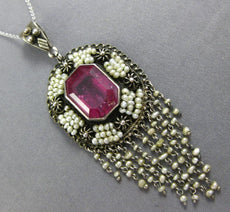 4.9CT TOURMALINE & SOUTH SEA PEARL 925 SILVER & 14K YELLOW GOLD ART DECO PENDANT