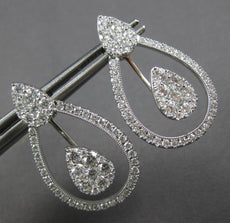 ESTATE LARGE 2.44CT DIAMOND 18K WHITE GOLD 3D CLUSTER TEAR DROP HANGING EARRINGS