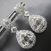 ESTATE 1.41CT DIAMOND 18K WHITE GOLD ROUND & BAGUETTE TEAR DROP HANGING EARRINGS