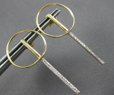 ESTATE LARGE .13CT DIAMOND 14KT YELLOW GOLD 3D CIRCULAR BAR FUN HANGING EARRINGS