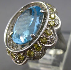 7.25CT WHITE & FANCY YELLOW DIAMOND & BLUE TOPAZ 14K WHITE GOLD OVAL FLOWER RING