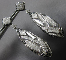 LARGE 4.58CT WHITE & BLACK DIAMOND 18KT WHITE GOLD TEAR DROP HANGING EARRINGS