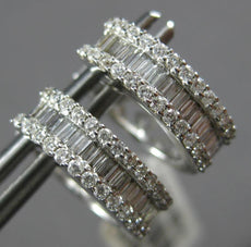 ESTATE .44CT DIAMOND 18KT WHITE GOLD 3D ROUND & BAGUETTE HUGGIE HOOP EARRINGS