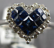 .73CT DIAMOND & AAA SAPPHIRE 14KT WHITE GOLD PRINCESS & ROUND HEART SHAPE RING
