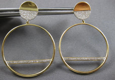 ESTATE LARGE .48CT DIAMOND 14KT YELLOW GOLD 3D CIRCULAR BAR FUN HANGING EARRINGS
