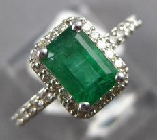 1.52CT DIAMOND & AAA EMERALD 14KT WHITE GOLD EMERALD CUT & ROUND ENGAGEMENT RING